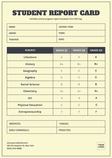 student report template pdf